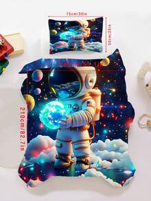 2/3件組 3D太空人星系床上用品套組，藍色太空行星與雲朵印花被套組，適合兒童與青少年，柔軟被套附枕套，天文主題臥室裝飾，(單人/雙人/加大尺寸) - 彩色 - 查看 14