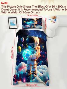2/3件組 3D太空人星系床上用品套組，藍色太空行星與雲朵印花被套組，適合兒童與青少年，柔軟被套附枕套，天文主題臥室裝飾，(單人/雙人/加大尺寸) - 彩色 - 查看 11