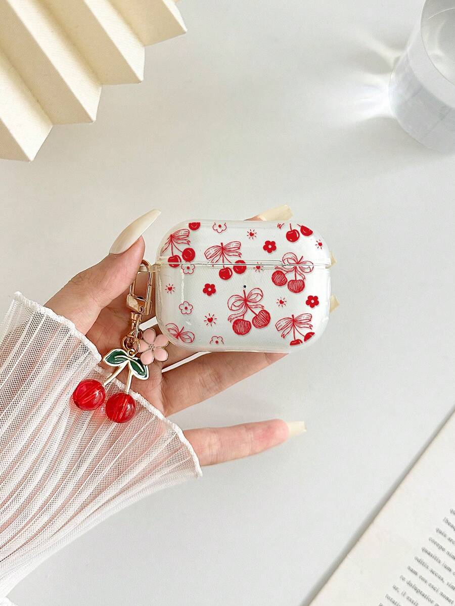 Cherry Painted Transparent Additional Flower Button Thickened Fashion Bluetooth Shockproof Earphone Case Compatible With S4 Protective Case Apple Wireless Bluetooth Earphone Shell Glossy Pro2 Full Coverage Pods 31/2/3 Generation Protective Case Pro Shockproof Soft Shell - Multicolor - View 1