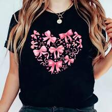 Vaine Cute Coquette Bow Pink Wo Kid T-Shirt Short Sve Tops Wo Summer Ouit Wo Shir Graphic Tee Black Top - 黑色 - 查看 1