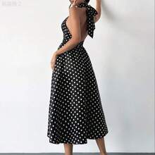 xuehuamaoyi02  Vestido midi de cintura alta con escote en V y espalda descubierta, de estilo vintage francés con lunares, apropiado para el Día de San Valentín, conciertos, actuaciones, citas, banquetes, bodas, sexy, elegante, ida y vuelta al colegio, vacaciones, playa, romántico - Amarillo - Ver 8