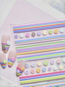 1pc 5D Preppy Style Nail Stickers, Plaid And Button Nail Art Stickers, Self-Adhesive DIY Nail Decoration Accessories, Summer Minimalist Nail Decals, Suitable For Back To School, Casual And Daily Wear, Premium Nail Supplies For Women - Multicolor - View 3