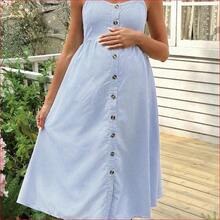VUUG
  Vestido de maternidad y lactancia con tirantes anchos, apertura con botones delanteros, tirantes ajustables, diseño a rayas vestido largo - Azul y blanco - Ver 4