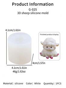 1pc Cartoon Sheep Silicone Mold, 3D Plaster Ornament Mold, Scented Candle Mold, Creative Silicone Mold - White - View 4