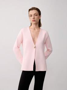 Casual Versatile Solid Color Knit Cardigan Pink - Pink - View 6