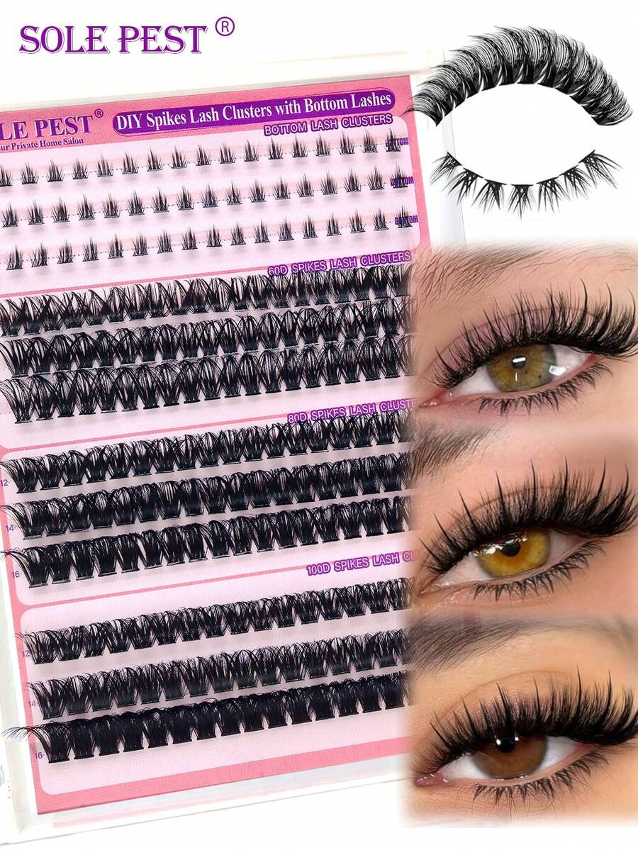 Solepest Volume Lash Clusters Spikes Cluster Estensioni ciglie 60D 80D 100D ciglie Individuali Spesse e Appuntite 5-16mm Mega Wispy Estensione ciglie Soffici DIY D ciglie Arricciate con ciglie Inferiori 225Pcs, Festival Musicali, Feste - D - Visualizzare 1