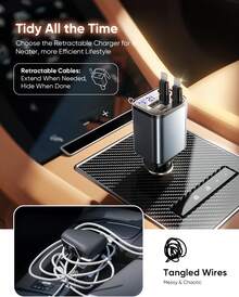 YITUMU Charger Mobil Lipat 69W dengan Layar Tegangan LED, Adaptor Pengisian Cepat 4-in-1, Termasuk USB C dan Dua Kabel Lipat. - 2026 - View 3