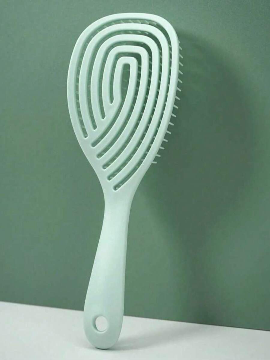 1pc Hollow Anti-Tangle Comb, Ergonomic Heat-Resistant Flexible Bristles, Fast Drying, No Snagging For Straight And Curly Hair, Green - Green - View 1