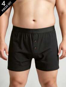 Norcotton Herren 100% Baumwolle Knopfleiste Loungehose 4er Pack Locker Mittlere Taille Home Shorts Große Größen Lässige Schlafanzughose - Schwarz - Übersicht 1