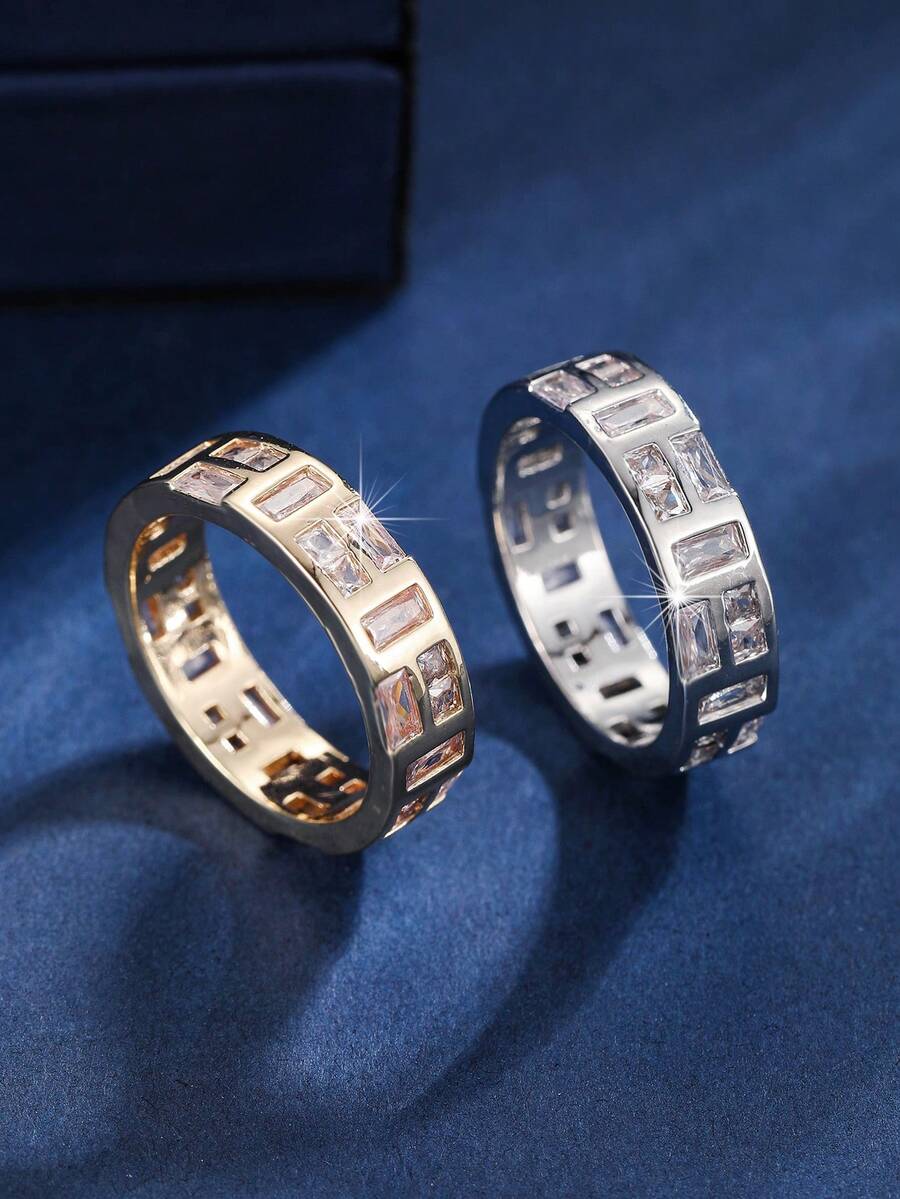 1pc Luxury Elegant Square Hollow Zirconia Inlaid Ring For Women, Daily Anniversary Gift - Ring - View 1