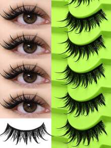 GROINNEYA 7 Pairs Comic Wet Eyelashes Cartoon Style Pointed Cat Eye False Eyelashes Natural Anime False Lashes, Delicate Korean Makeup Lashes, Japanese Cosplay False Lashes, Thick Dramatic False Eyelashes - Black - View 2