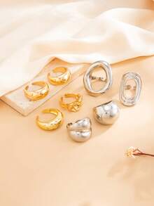 8pcs Bohemian Style Chunky Mixed Metal Rings, Stackable Gold And Silver Tone Personalized Rings, Suitable For Daily And Party Wear - Color Mixing - View 6