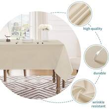 Veblandy - Mantel rectangular impermeable, a prueba de derrames, sin arrugas, lavable, decoración de mesa de cocina, comedor, tela para uso en interiores y exteriores, 132.08 x 177.8 cm, color beige : Hogar y Cocina - Beige - Ver 4