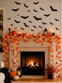 Halloween Autumn Maple Leaf Vine Wreath Set, Artificial Autumn Leaf Hanging Decor Wreath, Suitable For Halloween Wall Decoration, Party Backdrop, Porch, Patio, Fireplace And Window Display - Halloween Vine Set - View 3