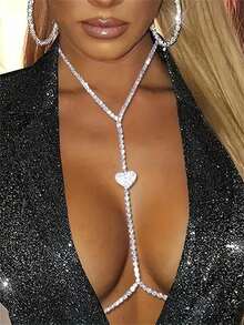 Women's Classic Bra Chain Body Jewelry, Sparkling Rhinestone Design, Sexy Party Accessory - Silver - View 1