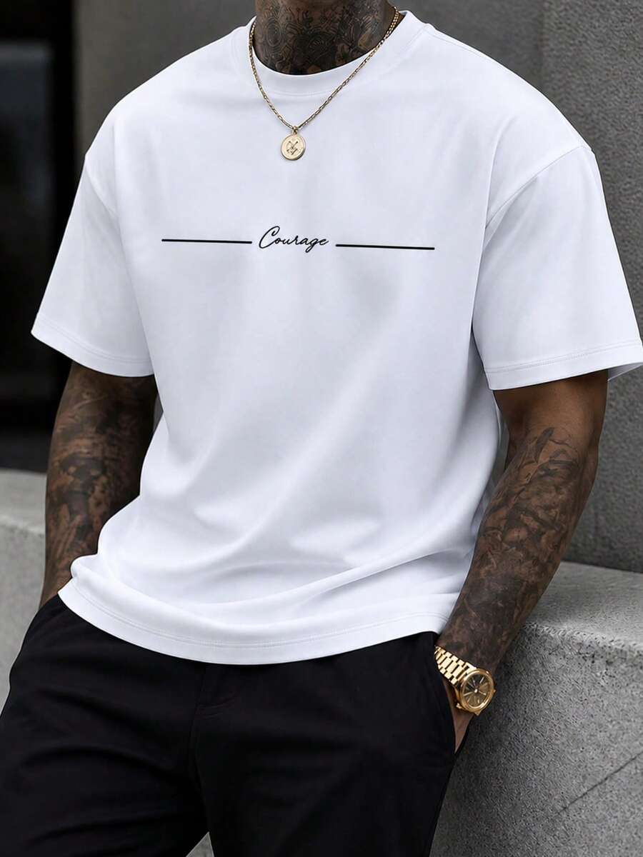 T-shirt uni en coton pour homme , épaules tombantes - Blanc - Voir 1