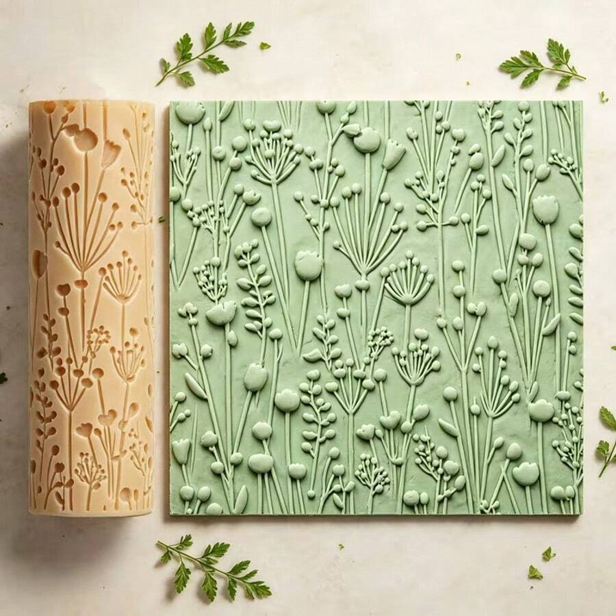 1pc Grass Tuft Texture Roller, Suitable For Soft Pottery, Pottery, Coasters, DIY Jewelry Making, Durable Handmade Seals, Art Design And Enthusiasts, Embossing Sticks, Pottery Embossing, Decorative Patterns, Pottery Craft Tools - Apricot - View 1