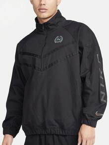 Nike American Preppy Style Logo Letter Print Stand Collar Zip-Up Long Sleeve Jacket For Men - Black - View 1