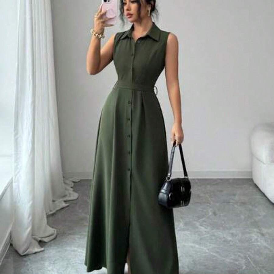Women Midi Dresses - 軍綠色 - 查看 1