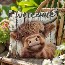 1/2/4Pcs Highland Cow Welcome Throw Pillow Cover, Rustic Farmhouse Style Peach Skin Velvet Pillowcase, Decorative For Sofa & Chair, All-Season Indoor/Outdoor Home Decor, Pillow Insert Not Included - Multicolor - View 5