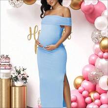WNST
 JustVH Vestido elegante sin mangas con hombros descubiertos y malla para embarazadas para sesión de fotos de baby shower en primavera - verde menta - Ver 7