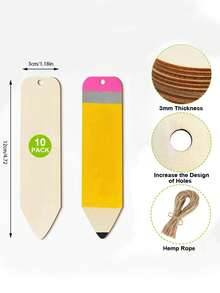 1/5/10pcs Hand-Painted Wooden Decorations, Wooden Pencil Silhouette, Blank Uncolored Tag Decorations, Suitable For Back To School, Teacher's Day Gifts And Student Wall Decor - Multicolor - View 6