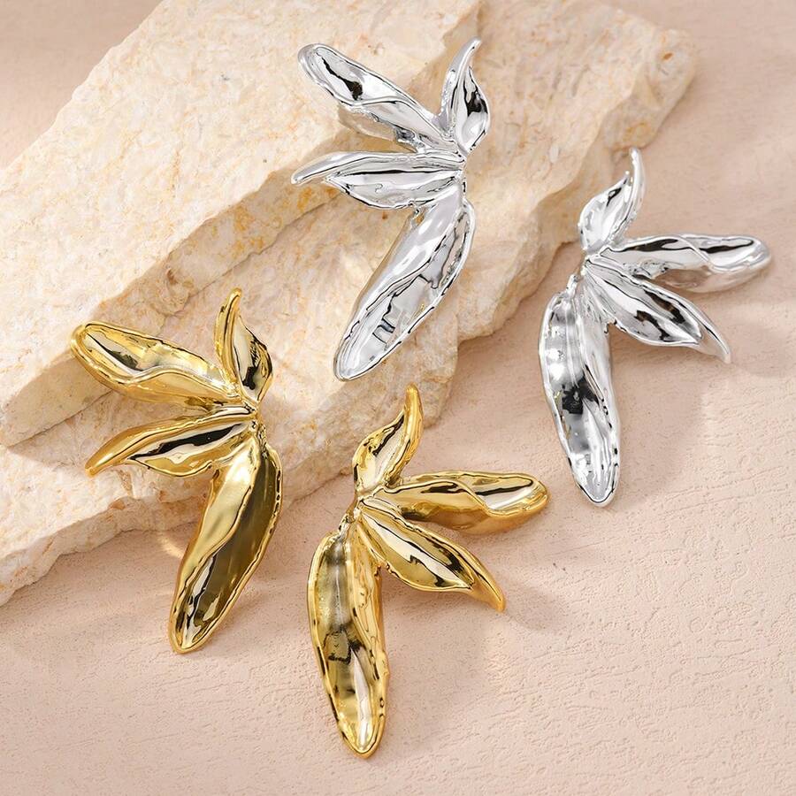 1對誇張金色金屬楓葉耳環粗獷飾品 - 6172光面鏤空 - 查看 1