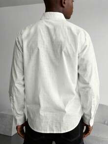 Herren Retro Stil reine Baumwolle Leinen Textur beige Langarmhemd, geeignet für alle Jahreszeiten, lässig & vielseitig, zeigt elegante Herrenart, essentiell für den Herbst - Weiss - Übersicht 3