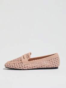 Mocassins Oxford à enfiler pour femme grande taille, printemps/été 2026, marron café, noir et blanc, bout carré, style rétro décontracté, ajourés, respirants, tressés, polyvalents, pour shopping et trajets quotidiens, légers, confortables, à semelle souple, coupe profonde, chaussures de marche sans fatigue - Rose bonbon - Voir 4