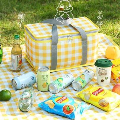 1 pieza Bolsa de picnic, bolso portátil, cesta de compras plegable, gran capacidad, adecuada para picnic al aire libre, senderismo y cocina al aire libre