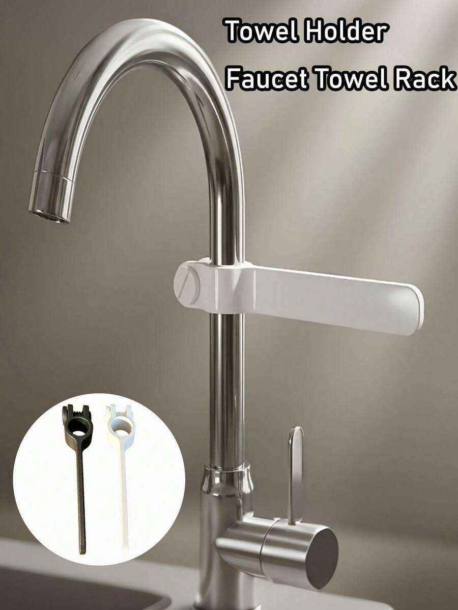 Adjustable Faucet Towel Rack, Universal Faucet Installation No-Drill Sink Storage Rack, Kitchen Dishcloth Hanging Rack Drying Rack, No-Damage Wall Bathroom Storage, Space-Saving Kitchen Storage Sink Accessories - Multicolor - View 1