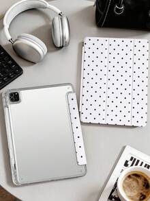 波點白色平板保護殼，相容 iPad Mini6/Mini7/Air/Air2/9.7/10.2/10.5/10.9 (Air4-Air8)/Pro 11/10th Gen/A16/Pro 11 2024 機型，彩繪圖案平板保護殼配透明壓克力背殼，三折支架，自動休眠/喚醒，內建筆槽，不含筆，部分機型附相機框 - 黑與白 - 查看 6
