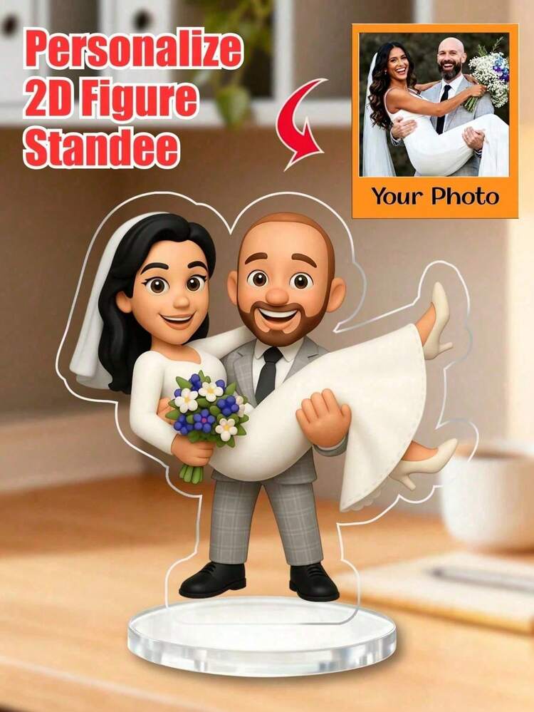 Customized Figurine Portrait, Personalized Digital Portrait Art, Custom Photo To Cartoon Acrylic Plaque, Wedding Souvenir, Personalized Acrylic Keepsake, Anniversary Gift, Perfect Keepsake For Special Someone, Personalized Photo Holder, Customized Acrylic Photo Decor, Ideal Wedding Gift, Birthday Gift, Multifunctional, Durable, Highly Decorative, Reusable - Multicolor - View 2