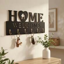 經典黑色 HOME 形狀門後衣帽掛鉤 2D 木製牆面收納掛牆鑰匙架 牆面裝飾 浴室收納 時尚現代派對居家裝飾 - 適用於客廳、臥室、走廊、辦公室及其他通用區域 - 黑色 - 查看 1