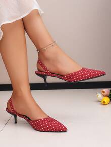 Zapatos de tacón de aguja estilo francés versátil retro con lunares, punta fina y tira trasera, tipo mule - Rosa Fucsia - Ver 3