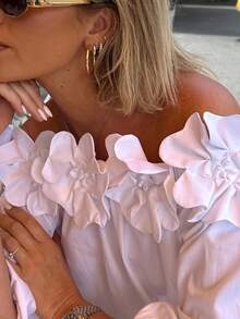 Nueva Camisa Elegante de Hombros Descubiertos con Estampado Floral 3D en Color Sólido y Versátil para Mujer - Primavera/Verano - Negro - Ver 9