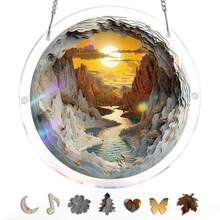 Acrylic Puzzles Suncatcher Window Hanging, 83 Pieces 7.4 Inch Sun Catcher Acrylic Puzzles Garden Decoration For Women Men Mom Birthday Gift Home Decor (Dawn Flower) - 洞穴裏的黎明 - 查看 11