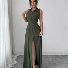 Vestido de línea A con cintura ceñida, cuello redondo y sin mangas, elegante y romántico para vacaciones de verano de mujer - Rosa Pálido - View 7