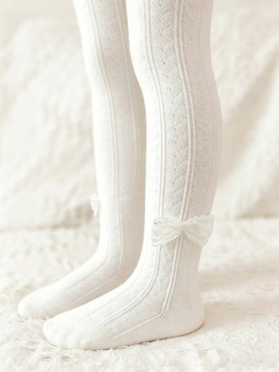 1 chiếc quần legging màu trơn cho bé gái mùa xuân/thu, có kèm quần tất, kiểu dáng châu Âu và Anh, phù hợp cho bé gái từ 0-6 tuổi. - trắng - Xem 1