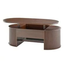 Lift-Top Coffee Table, Coffee Table With Curved Wooden Sides, Sliding Shelf, Lift-Top, Multifunctional Living Room Furniture. - Coklat - View 7