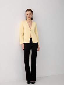Casual Versatile Minimalist Butter Yellow Knit Cardigan - Yellow - View 5