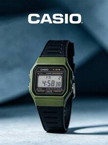 CASIO 軍事復古方型：中性綠色錶殼黑色樹脂數位手錶，30M防水附綠色LED背光 F-91WM-3A - 黑色 - 查看 2