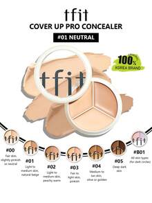 TFIT Cover Up Pro 遮瑕膏 01，全遮瑕黑眼圈與瑕疵，防水，奶油質地可疊加，自然光澤與霧面，玻尿酸與積雪草，防暈染，K-Beauty，韓系彩妝，OliveYoung，禮品，15g/0.52 Oz. - 01 NEUTRAL - 查看 1