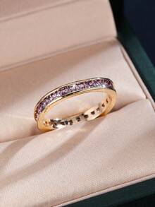 1pc Elegant Minimalist Square Full Zirconia Pave Inlay Ring For Women, Suitable For Daily, Office, Street, And Date Wear - Ring - View 19