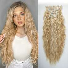 Synthetic Clip-In Hair Extensions 6pcs/Set 24 Inch Long Corn Wave Style Clip-In Hair Pieces For Women And Girls Daily And Party Use, Halloween - Multicolor - View 17