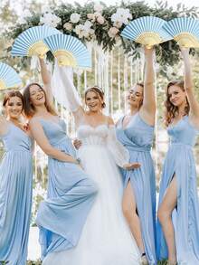 18/3pcs Wedding Party Paper Folding Fan Favor Set, Includes Bow Cards And Gauze Bags; Bridal Shower Gifts, Wedding Party Check-In Gifts, Bridesmaid Group Photo Props, Wedding Table Decor, Lawn Wedding Guest Gifts, Bachelorette Party Thank You Gifts, Suitable For Wedding Photo Props, Party, Holiday Event Guest Gifts - Multicolor - View 3