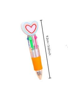 Cute Heart-Shaped 4-In-1 Multi-Color Ballpoint Pen, Children's Cartoon Retractable Multi-Color Pen, Birthday And Kids Party Gift Set - Multicolor - View 4