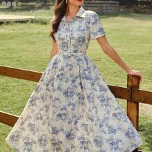 xuehuamaoyi02  Vestido de mujer elegante y vintage con bolsillos y cinturón, vestido camisero con estampado floral, cierre con botones, vestido casual para ir y venir, vacaciones, vestidos de verano para mujer, atuendos de vacaciones de verano, atuendos de primavera para mujer, vestidos de primavera para mujer, ropa de primavera para mujer, atuendos de vacaciones de primavera, vestidos elegantes para fiestas, vestidos elegantes para fiestas para mujer, vestido de invitada de boda para mujer, vestido - Verde - Ver 3