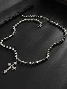 1pc Unique Punk Style Minimalist Cross Pendant Necklace, Suitable For Daily Wear, Outings And Gatherings, Unisex - Silver - View 4
