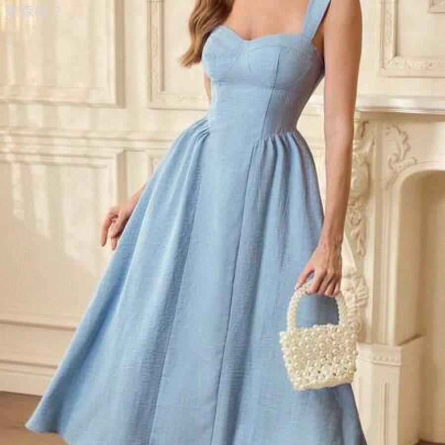 xuehuamaoyi02 Vestido elegante vintage para mujer con bolsillos, vestido de té casual amarillo para fiestas, festivales y vacaciones, vestido blanco de verano para mujer, vestido de fiesta con corsé, vestido formal para mujer, vestido de cumpleaños, vestido de invitada de boda, vestido de primavera para Pascua - Gris azul - Ver 1
